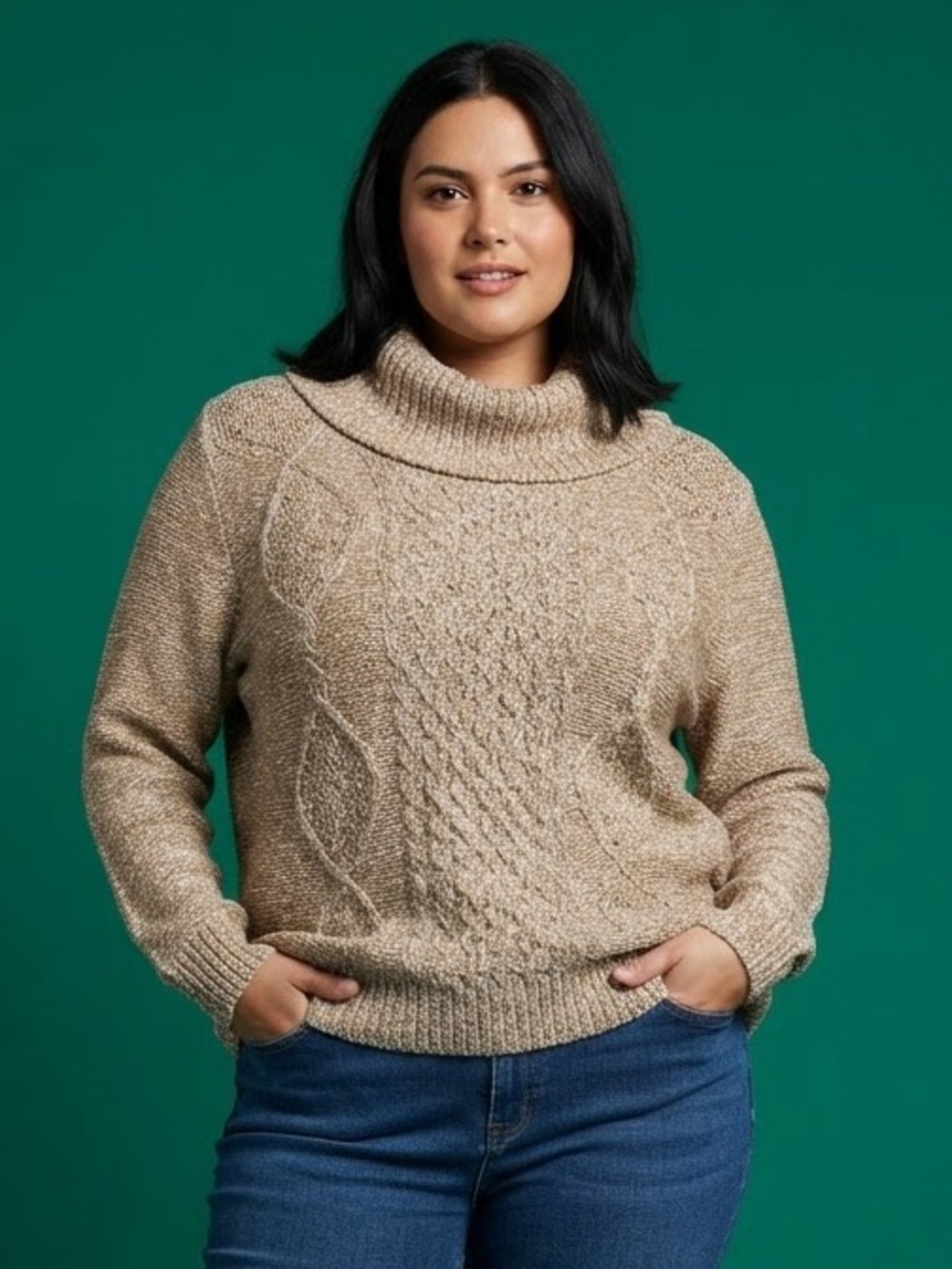 Faded Glory Taupe Cable Turtleneck Sweater
